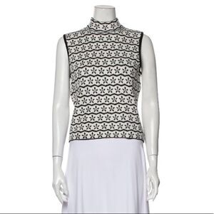 St. John Sport White Printed Mockneck Snowflake Winter Sweater Vest Size Small S